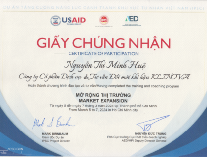 Giấy chứng nhận tham gia Mở rộng thị trường cho nhân viên KLINOVA