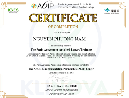 Chứng nhận hoàn thành Đào tạo chuyên gia về Điều 6 của Thỏa thuận chung Paris