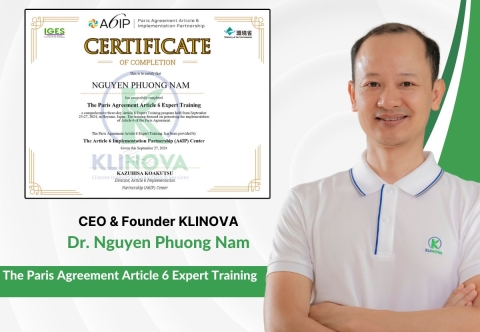CEO KLINOVA nhận chứng chỉ đào tạo triển khai Điều 6 thỏa thuận Paris