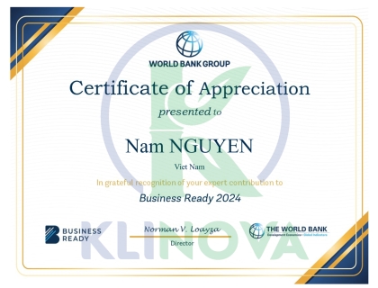 Certificate of appreciation in Business Ready 2024 to KLINOVA staff 