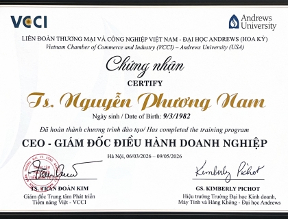 Certificate of Completion in Chief Executive Officer (CEO) Training Program - Awarded by VCCI and Andrews University