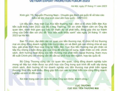 Certificate of attendance Vietnam export promotion forum 2023 of KLINOVA staff 